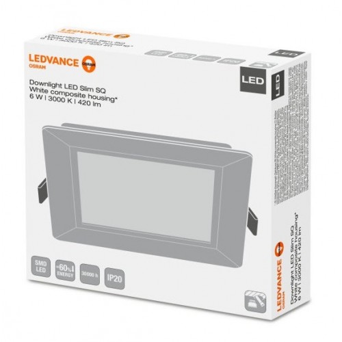 LED šviestuvas įl. kvadratinis Downlight Slim Ledvance 3000K